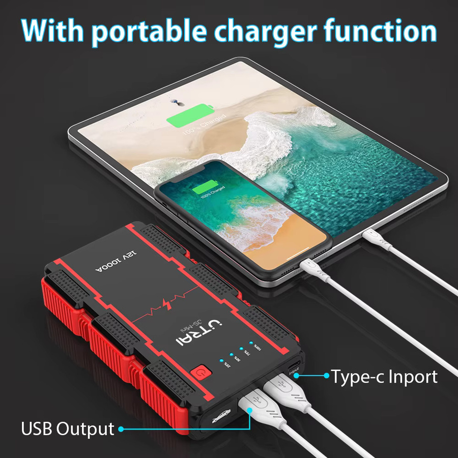 UTRAI JS-Mini Auto-Starthilfe Powerbank 1400A mit 13800mAh, Tragbarer Notfall-Starter und Batterie-Booster in Schwarz - Bild 3