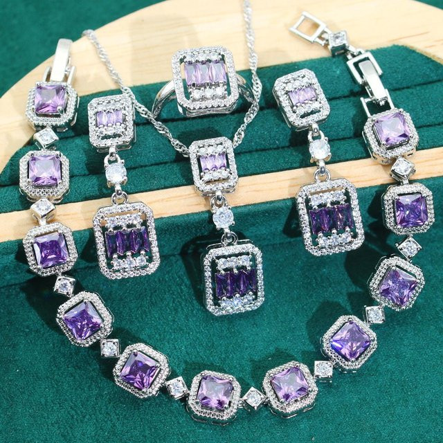 YIRAN Ohrringe Weißgold, Amethyst, Zirkonia, Damen - Bild 1