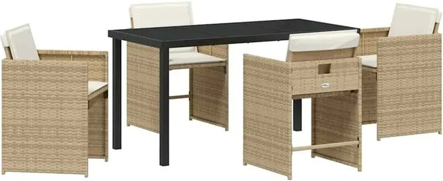 vidaXL 5-teilige Garten-Essgruppe aus Poly Rattan mit Kissen in Beige - Bild 1