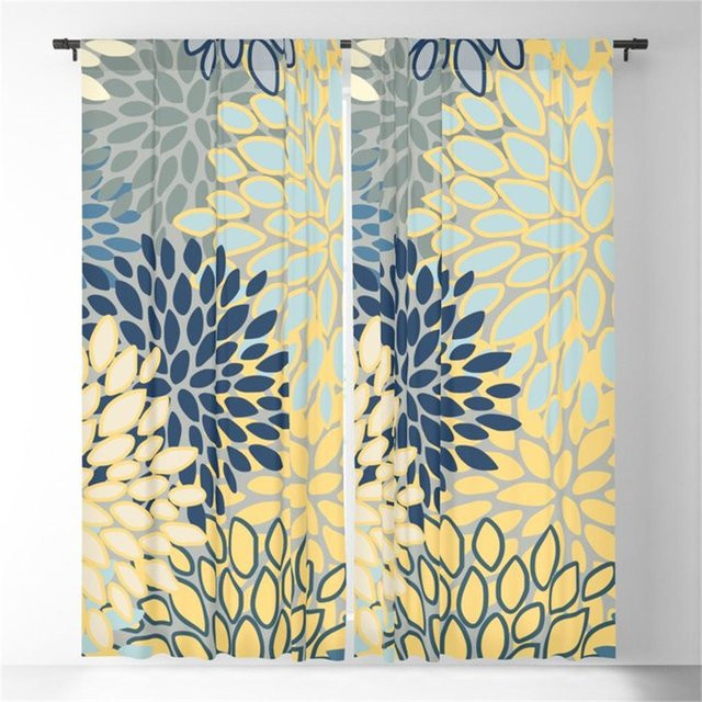 2er-Set Vintage Schirmvorhänge mit 3D-Europä-Druck, halbtransparent, Mehrfarbig, B: 50 cm, H: 130 cm - Bild 1