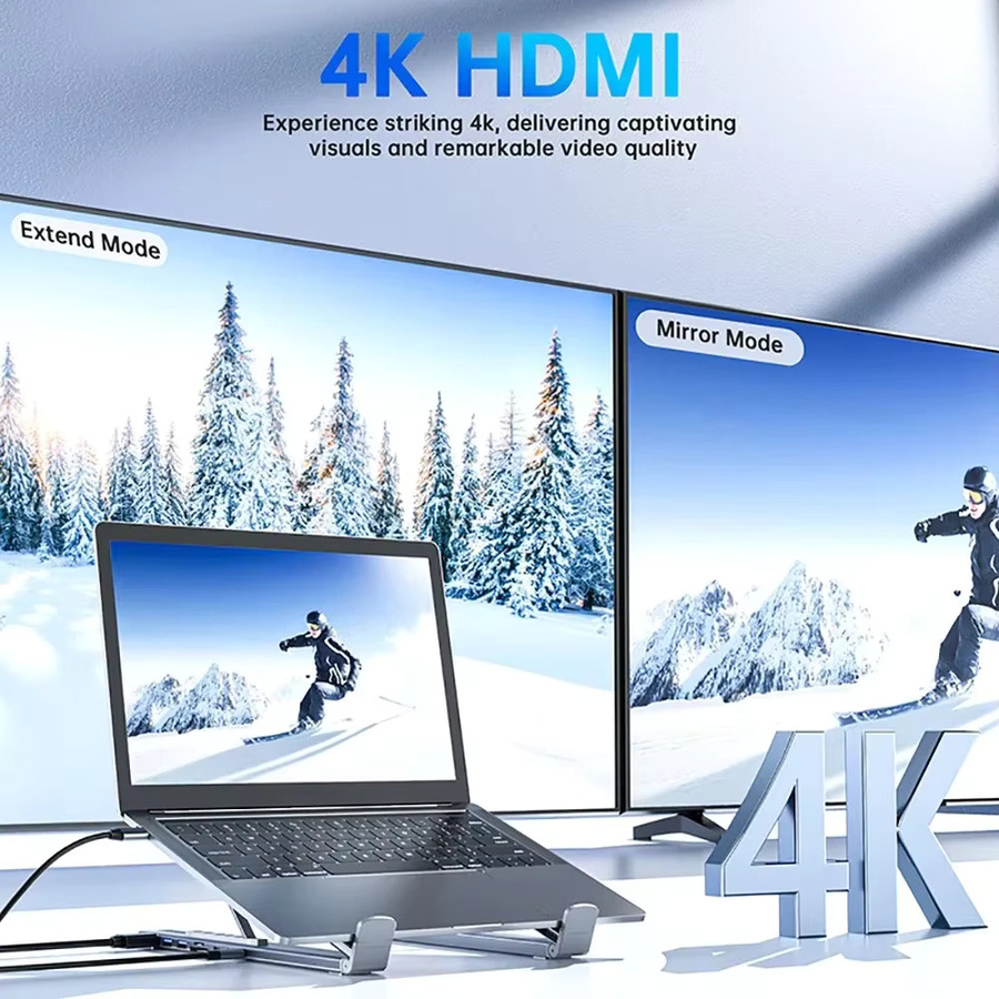 KEBIDUMEI 8-in-1 USB-C Laptop-Ständer Dockingstation mit 100W PD, 4K HDMI, USB 3.0 und SD/TF-Kartenleser in Grau - Bild 3