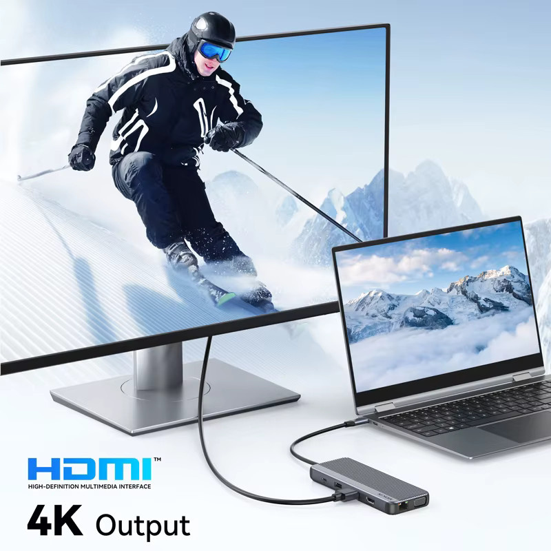 MOKiN USB-C Dockingstation Dreifach-Display-Adapter mit 4K HDMI, VGA, RJ45 Ethernet und 100W PD-Ladefunktion in Grau - Bild 2