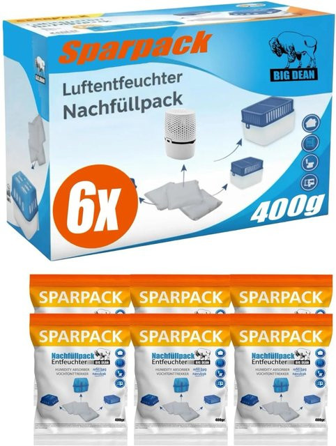 BigDean Luftentfeuchter Nachfüllpack mit Premium Granulat, 6 x 400 g - Bild 1