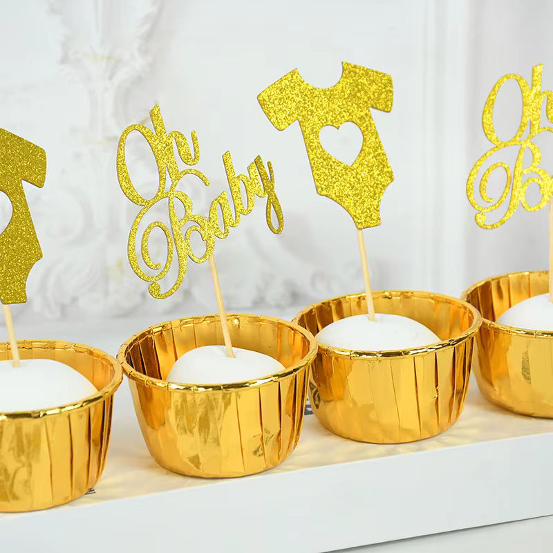 YONGSNOW 18er Set Baby Cake Topper in Gold Glitzer für Geburtstag und Gender Reveal Party - Bild 2