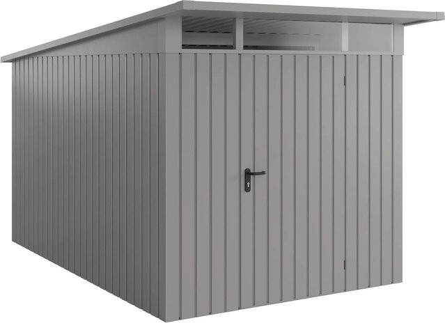 EcoStar Gerätehaus Euroline Pultdach in Graualuminium mit 1-flügliger Tür und Oberlicht aus Acrylglas, B: 358 cm, T: 229 cm - Bild 1