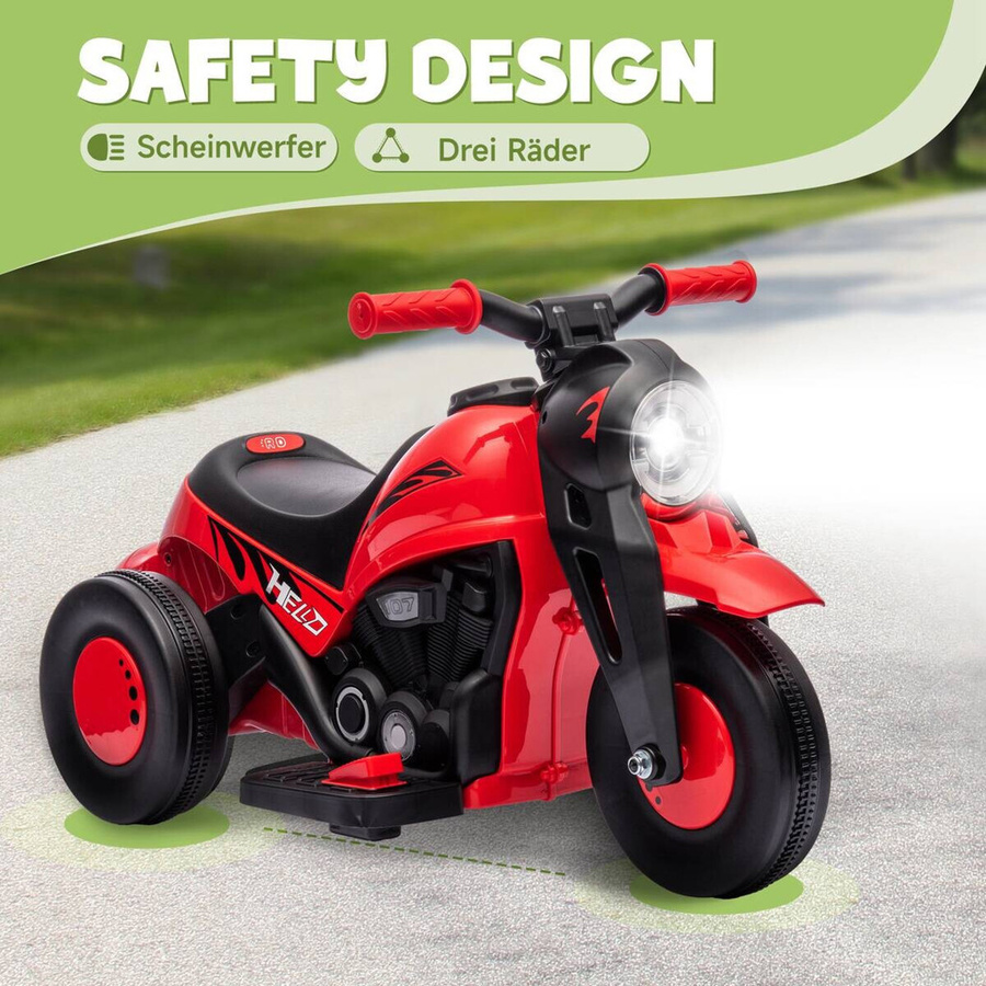 AIYAPLAY Elektro Kindermotorrad, 6V, mit Seifenblasenmaschine, Musik, Scheinwerfer, Rot, ab 2 Jahre - Bild 5