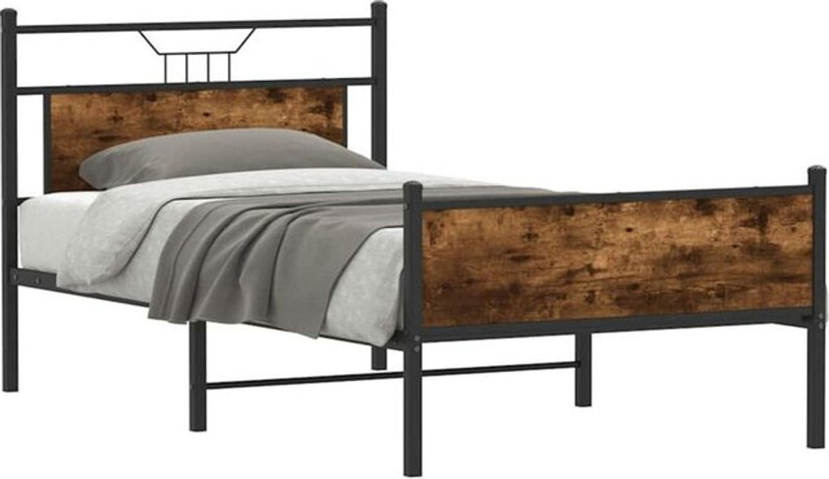 Bettgestell aus Holzwerkstoff und Stahl in Räuchereiche Braun von vidaxl, B/T/H: 107 x 203 cm - Bild 1