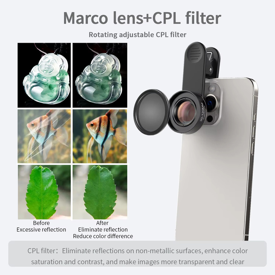 OBKEY Makro-Handyobjektiv 10X HD Nahaufnahme Clip-On Mobilkamera-Objektiv für iPhone Samsung Xiaomi Huawei und Android Smartphones in Schwarz - Bild 4