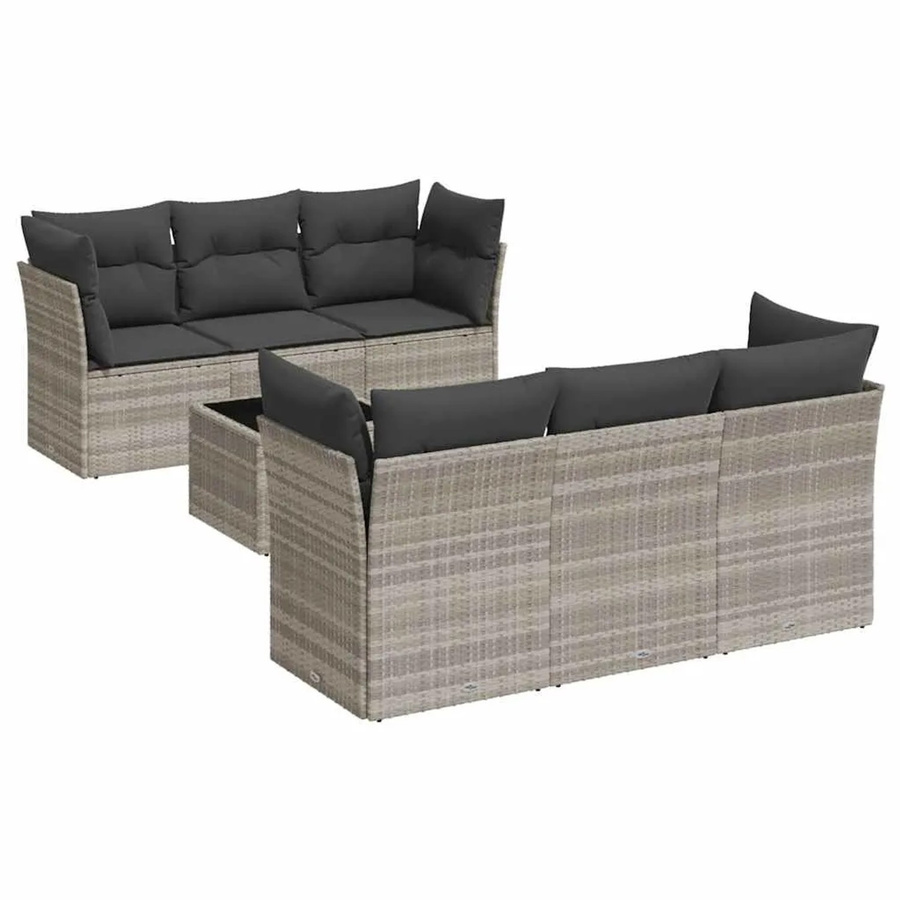 vidaXL 7-teilige Garten-Sofagarnitur in U-Form aus Poly-Rattan mit Kissen in Hellgrau - Bild 2