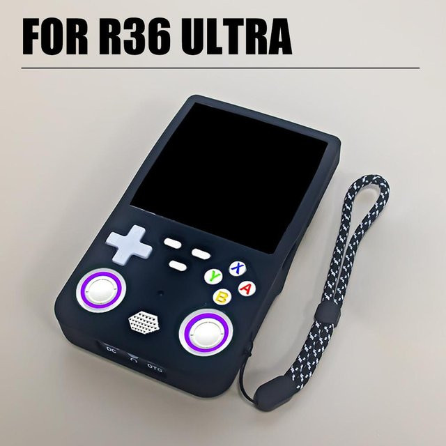 Silikon Schutzhülle mit Lanyard für R36 ULTRA Handheld Spielkonsole in Schwarz, stoßfest und kratzfest - Bild 1