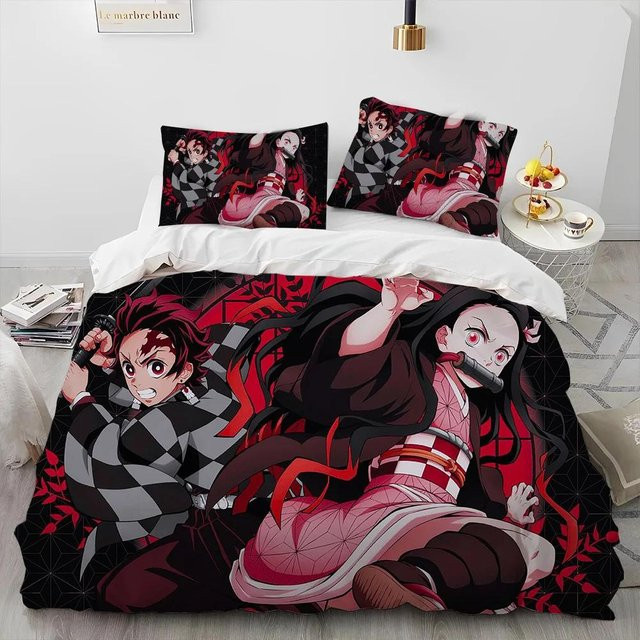 3-teiliges Demon Slayer Anime Bettwäscheset aus Mikrofaser, Mehrfarbig, Queen-Größe, B/H: 210 x 210 cm - Bild 1