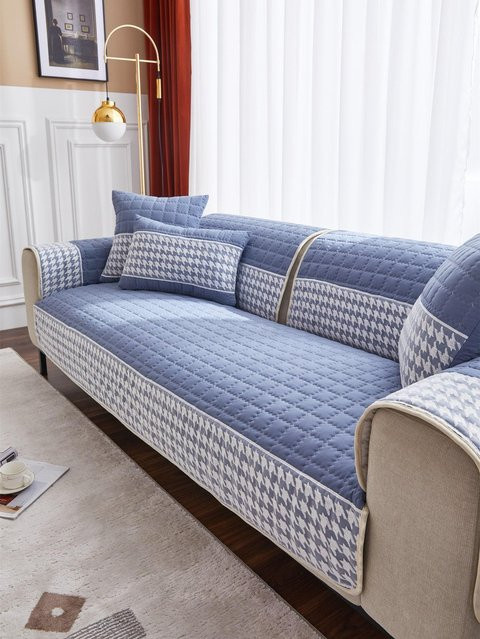 Grauer Sofa Kissenbezug mit Hahnentritt-Spitze und Steppung, quadratisch, B/T: 60 x 60 cm - Bild 1
