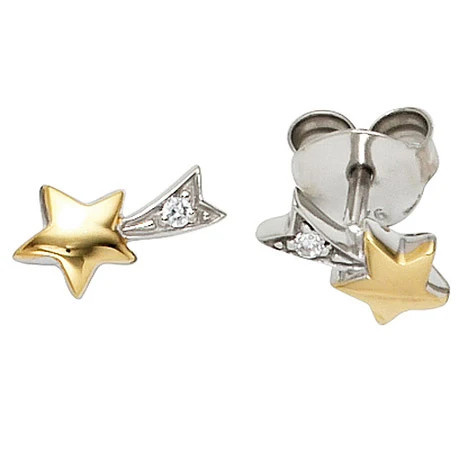 Colfem Ohrstecker Stern, 925 Silber, bicolor vergoldet, Zirkonia - Bild 1