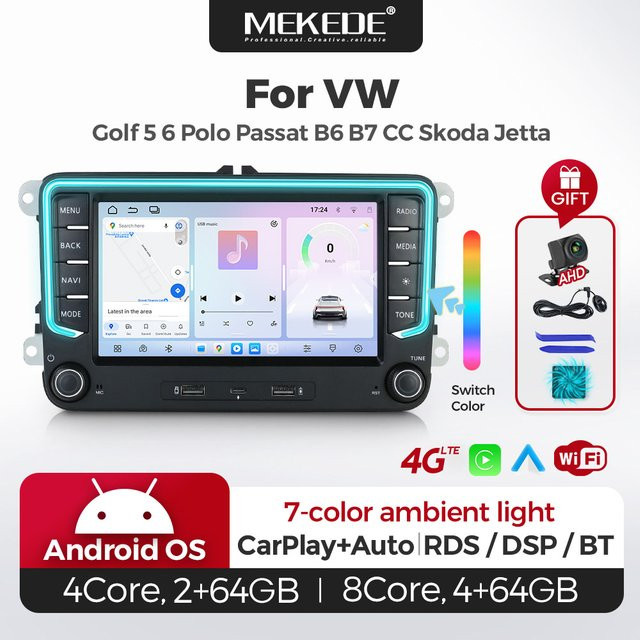 STRONGNAVI 7 Zoll Autoradio Stereo mit GPS Navigation und Android Auto sowie Car Play in Schwarz für VW Golf 5 6 Polo Passat B6 B7 CC und Skoda Jetta - Bild 1