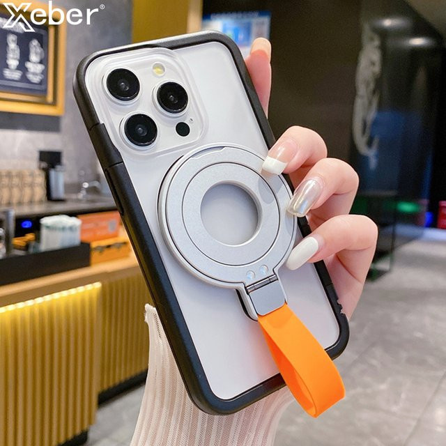 Xeber MagSafe Magnetischer Ring Telefonhalter mit Riemen in Schwarz für iPhone und Samsung Galaxy S25 S24 Ultra - Bild 1