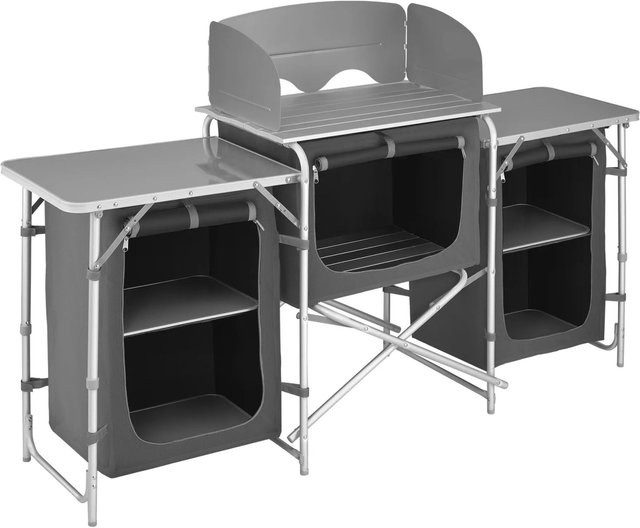 tectake Campingküche XXL in Grau mit Aluminiumgestell, Windschutz und 5 Fächern, faltbar, B/T/H: 172 x 52 x 104 cm - Bild 2