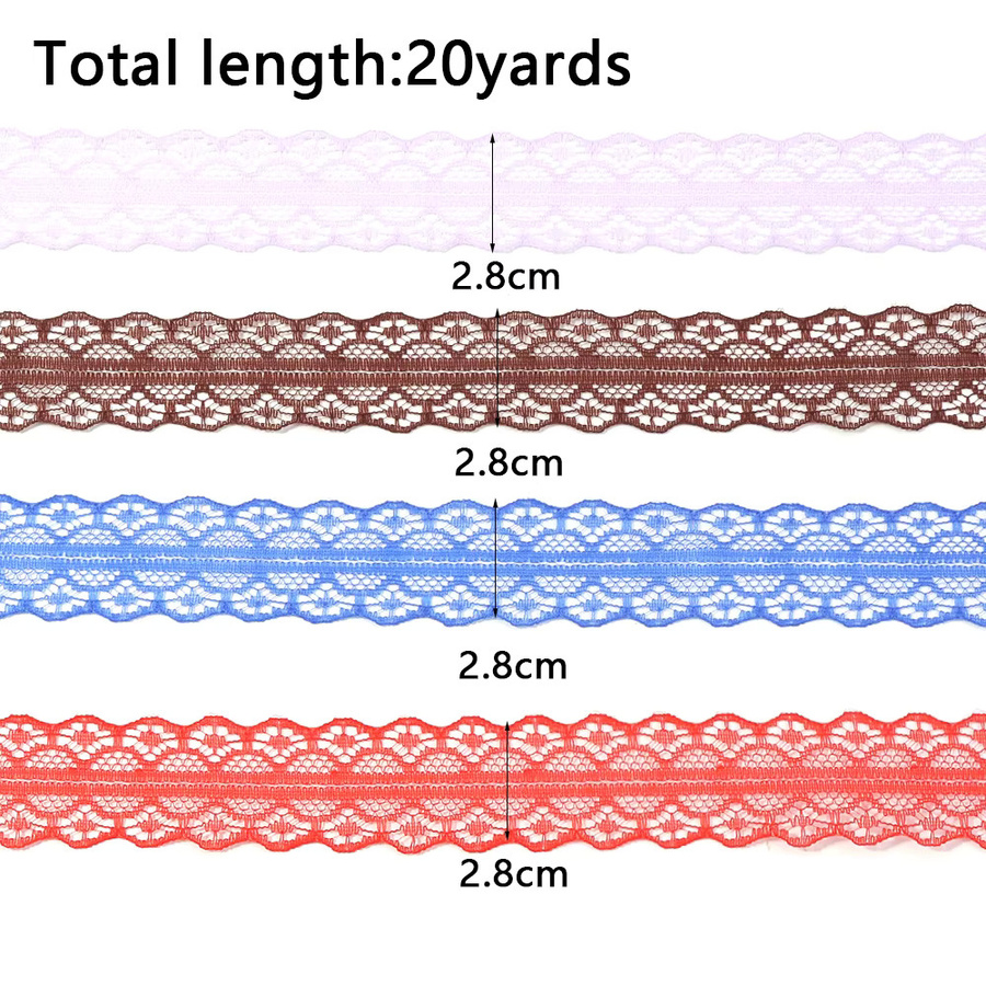 Beidseitig bestickte Netzspitze als Spitzenband für Hochzeitskleider und Nähzubehör, Farbe: Pink/Mehrfarbig, Breite: 2,8 cm, Länge: 20 m - Bild 2