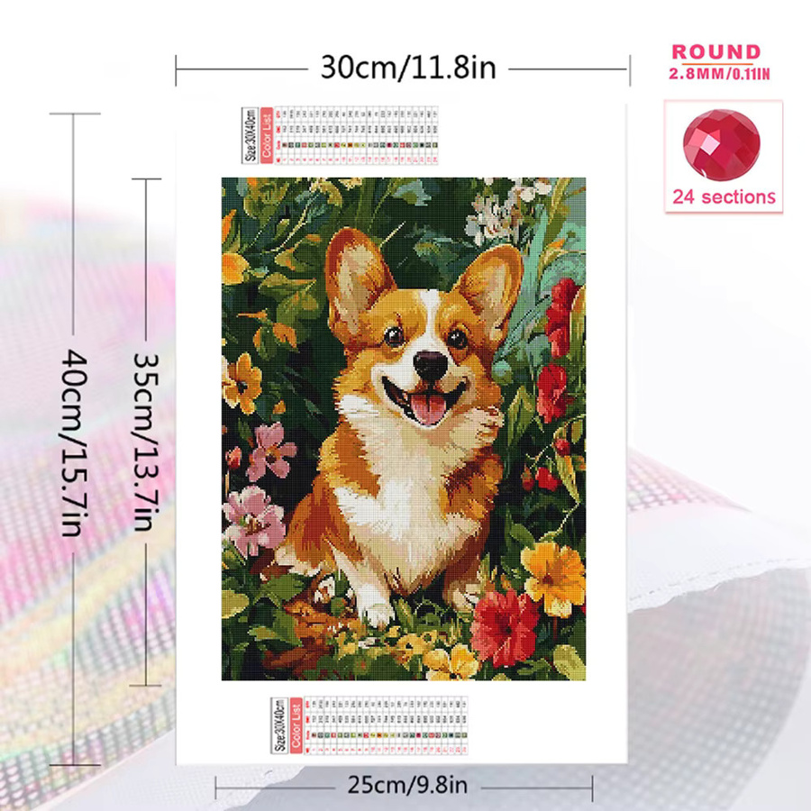 Momoart DIY Diamant-Stickerei Hund mit Blumen-Motiv, Multicolour, B/H: 30 x 20 cm - Bild 2