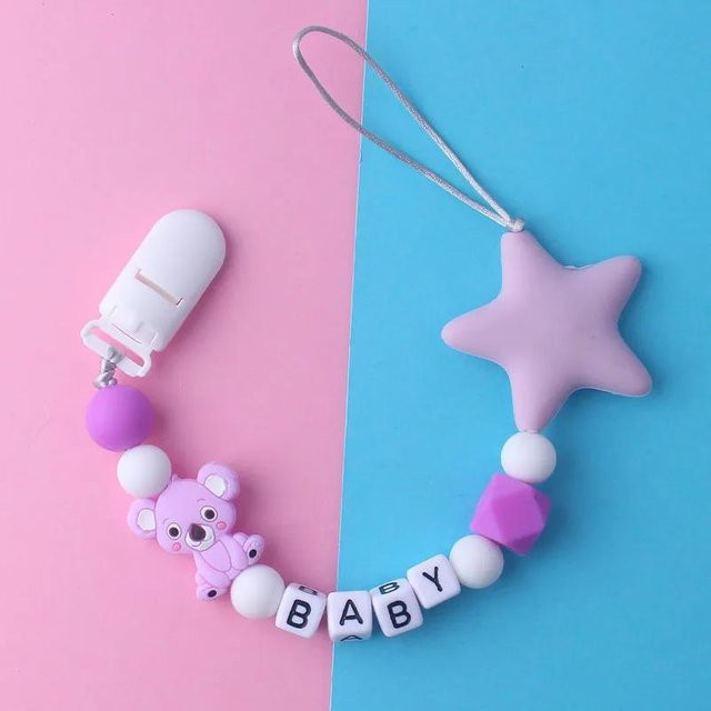 NATAWA Baby-Schnullerkette mit Cartoon-Koala und Silikonperlen in Violett - Bild 1