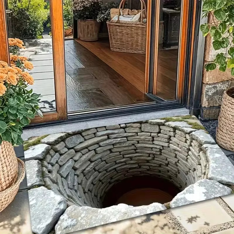 VIKAMA rutschfeste Fußmatte mit 3D-Optik-Illusionssteinmuster, wasserdichte Eingangsmatte für Flur, Wohnzimmer und Veranda - Bild 2