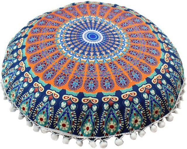 Runder Kissenbezug mit Mandala-Muster von Yiran Furniture im Bohemian-Stil, Mehrfarbig, Durchmesser: 43 cm - Bild 1