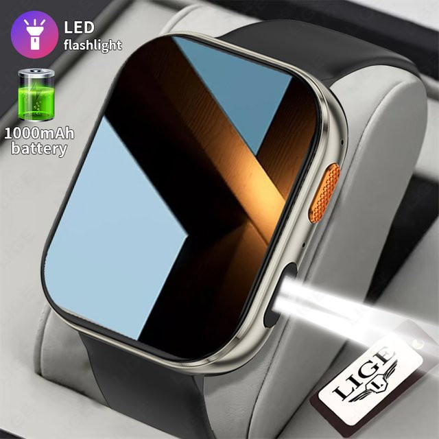 LIGE AMOLED Smartwatch mit 2,04 Zoll Display, Bluetooth Telefonie, IP68 Wasserdicht, Schwarz, für Android und iOS kompatibel - Bild 1