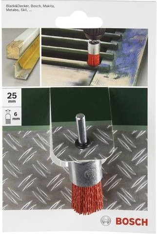 Bosch Pinselbürste für Bohrmaschinen aus Nylondraht mit Korund Schleifmittel K80, Durchmesser: 25 mm, Schaft-Ø: 6 mm, Multicolor - Bild 1