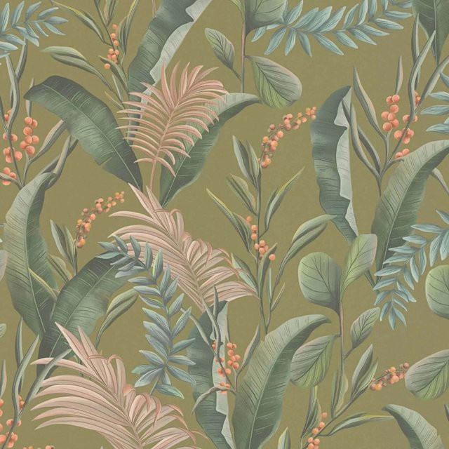 PROFHOME 394363-GU Vliestapete Floral Matt in Grün, Beige und Orange, Breite: 0,53 m, Länge: 10,05 m - Bild 1