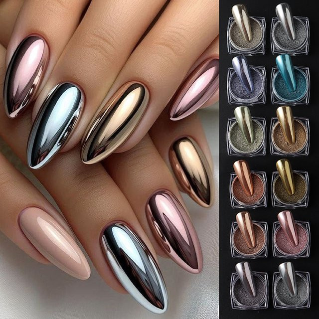 eelhoe Nagelpuder, Metallic, Gold Silber Rosé, 6/12 Stück, Unisex - Bild 1