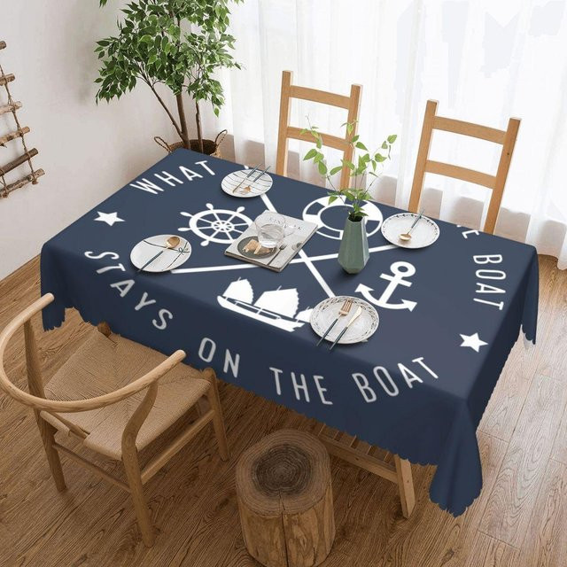 Wasserdichte rechteckige Tischdecke von JMG Household Supplies in Marineblau mit Anker- und Streifenmuster, B/T: 137 x 183 cm - Bild 1