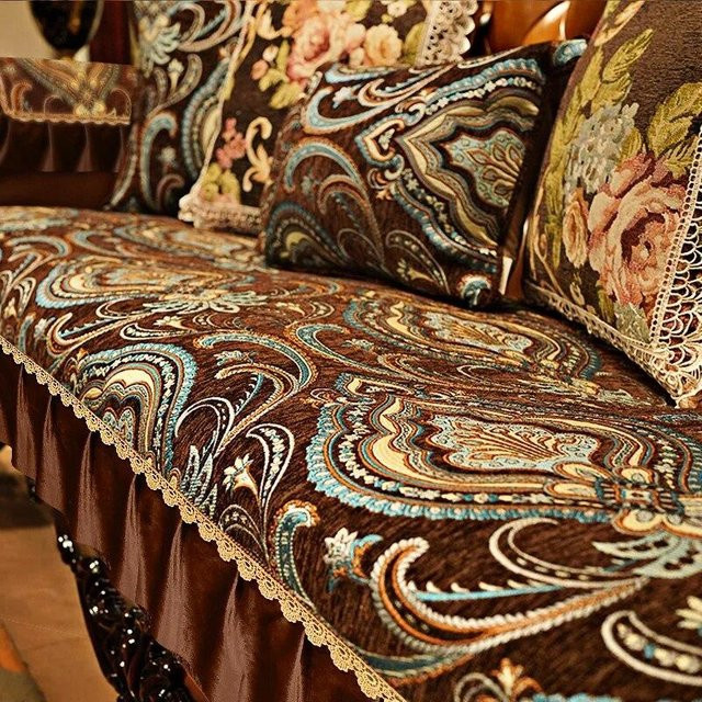 Europa Luxus Sofabezug Jacquard Chenille mit floralem Muster, rutschfest, braun, B/T: 83 x 70 cm - Bild 1