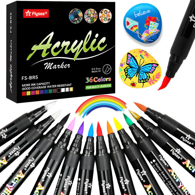 Kolorowys Acryl-Farbmarker Set mit Pinselspitze für Textilien, Leinwand, Glas und Holz, Multicolour - Bild 1