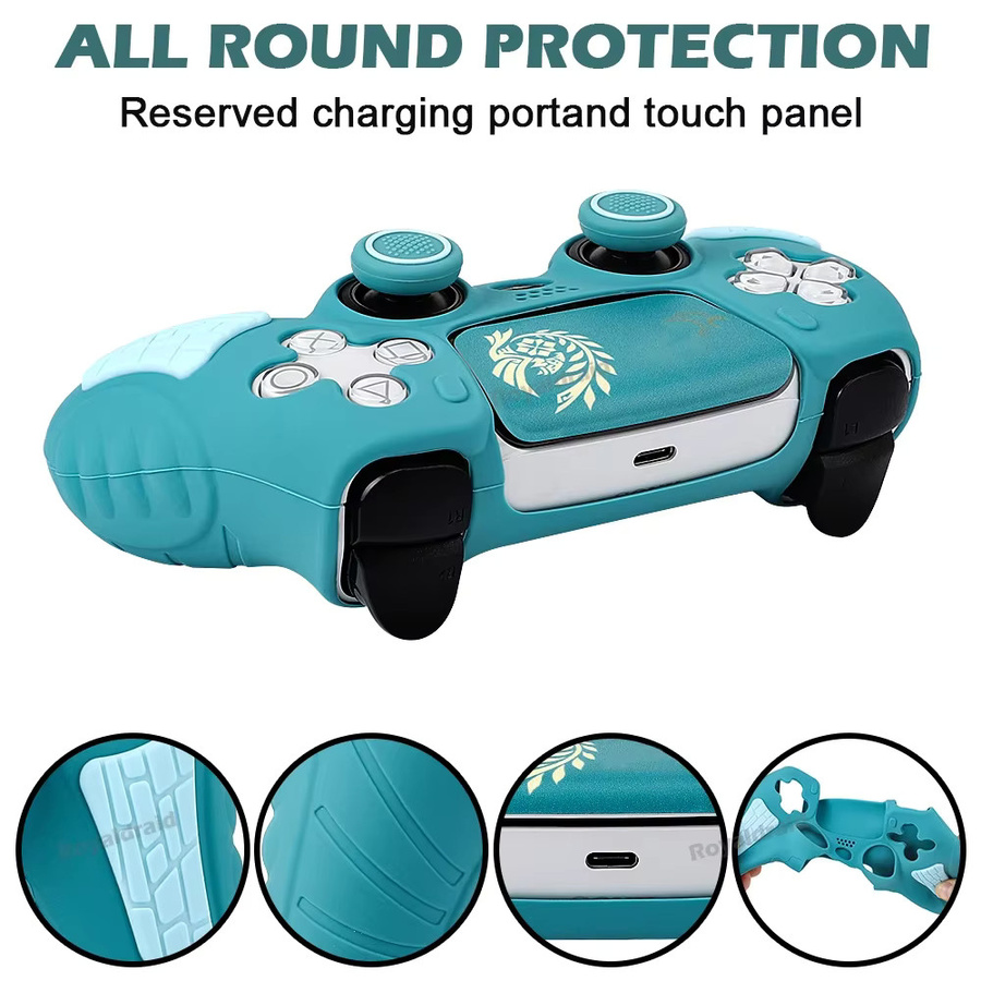 Pogopirate Anti-Rutsch-Silikonhülle für PS5-Controller in Blau und Türkis inklusive Touchpad-Aufkleber - Bild 5