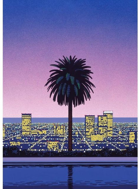 Leinwanddruck Hiroshi Nagai Vaporwave Japan Strandstadt Sommer Landschaft Wandkunst Poster von Prosperity Art Gallery, B/H: 70 x 120 cm, ohne Rahmen, Mehrfarbig - Bild 1