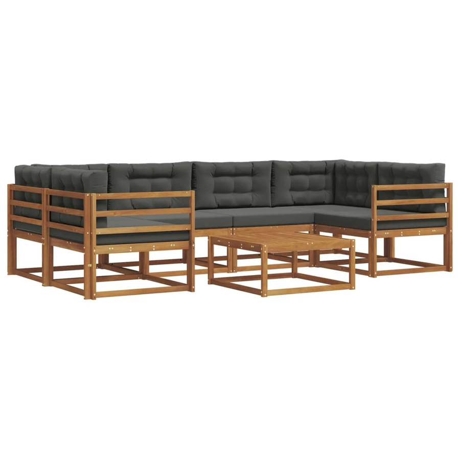 vidaXL Outdoor-Sofagarnitur L-Form aus Akazienholz mit 7 Kissen in Anthrazit und Natur - Bild 2