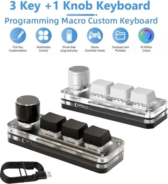 Ammtoo Makro Mechanische Tastatur mit RGB-Beleuchtung, 3 Tasten und 1 Programmierknopf, USB Mini-Gaming Tastatur in Multicolour - Bild 1