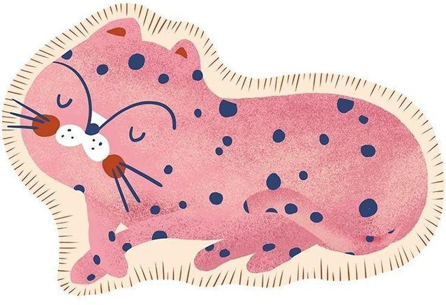Saugfähige Diatomeenerde Bodenmatte im Cartoon-Design mit Tier-Motiv, Farbe: Pink, B/T: 60 x 90 cm - Bild 1