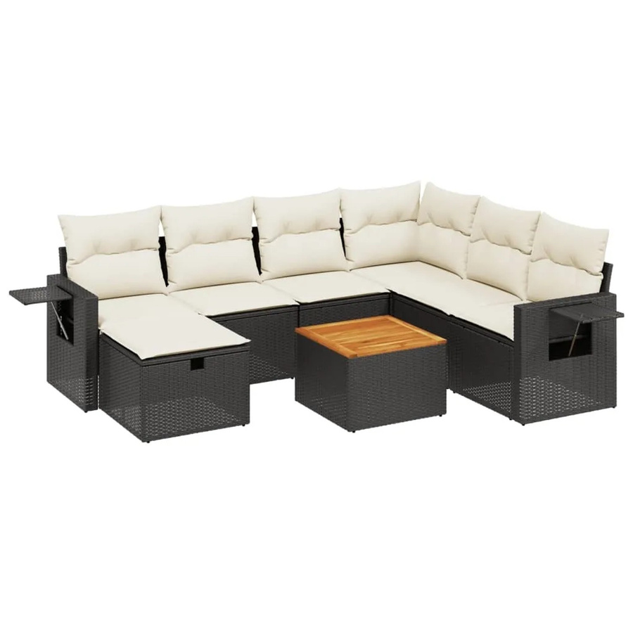 vidaXL 8-tlg Garten-Sofagarnitur in L-Form aus Poly Rattan und Metall mit Kissen in Schwarz und Weiß - Bild 2