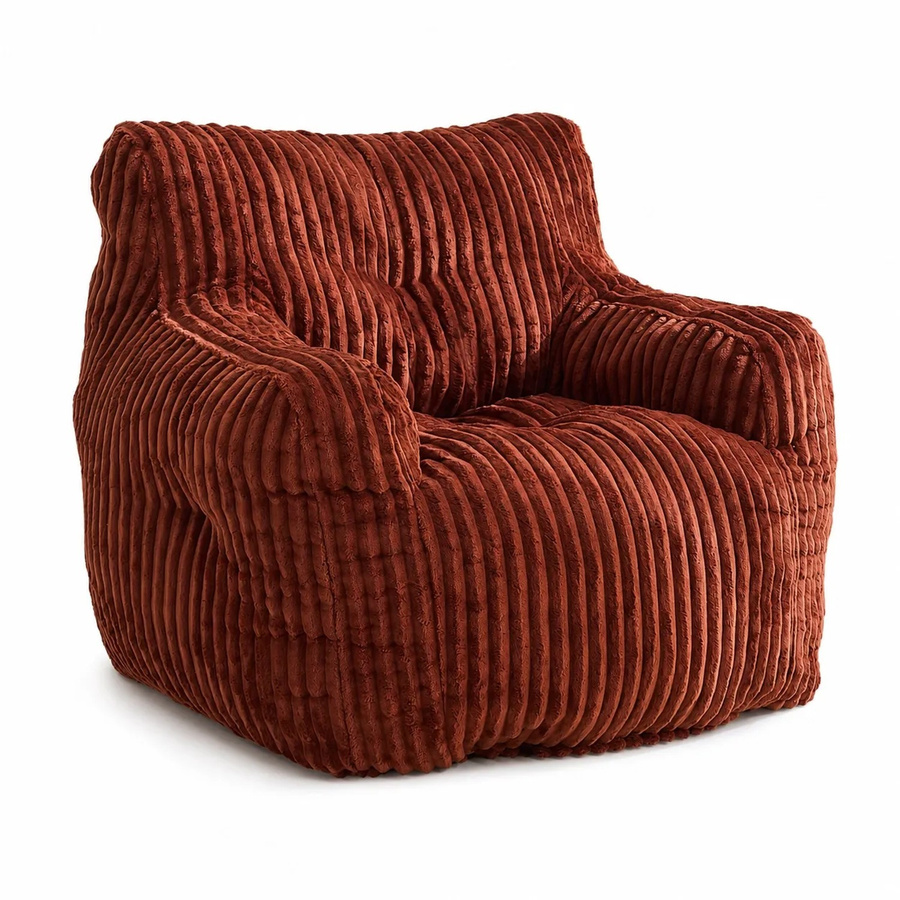 PXloue Einzelsofa Sitzsack in Rot mit Cordbezug und Memory Schaumstoff Flocken, B/T/H: 100 x 94 x 72 cm - Bild 2
