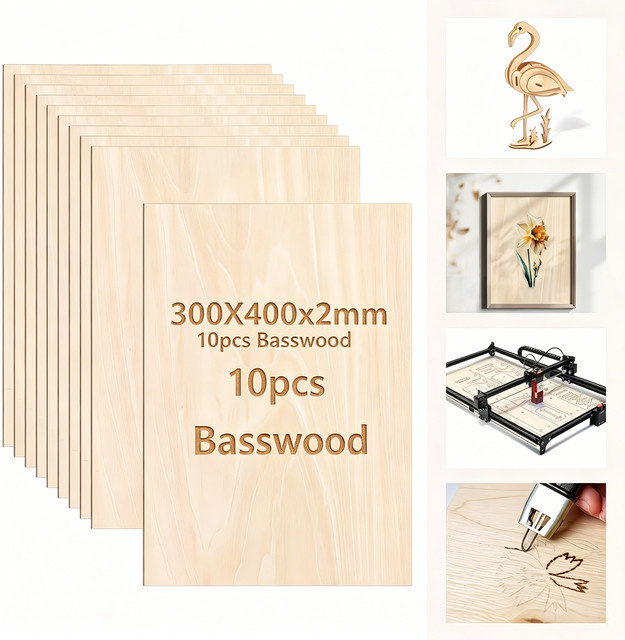 Dofiki Bassholz-Sperrholzplatten für Lasergravur und DIY-Kunsthandwerk, 10 Stück, Farbe: Braun, B/T/H: 30 x 40 x 0,2 cm - Bild 1