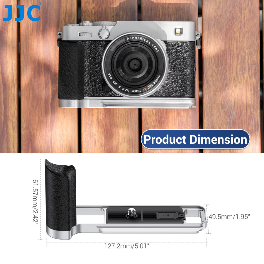 JJC Kameragriff für Fujifilm X-E5 in Silber mit SD-Kartensteckplatz und Arca Swiss L-Halterung - Bild 6