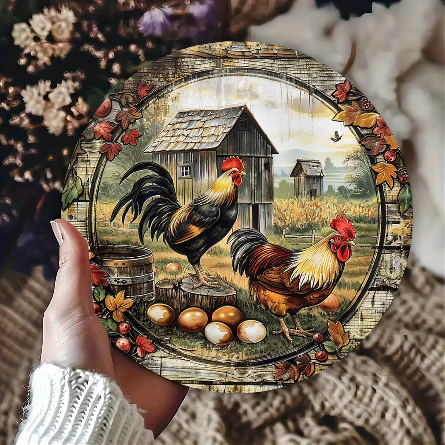 HELLOYOUNG Vintage-Huhn Metallschild in Mehrfarbig, Rustikales Bauernhaus-Dekor für Wand und Außenbereich, Durchmesser: 20 cm - Bild 2