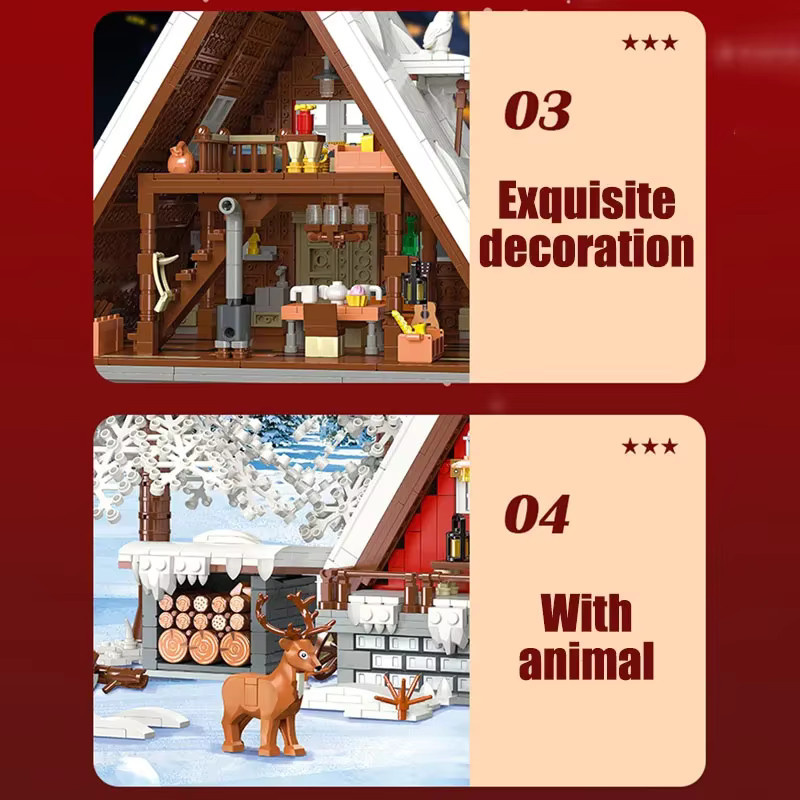 SixBricks Weihnachts Bausteine Set mit Beleuchtung – Santa Claus Kabine, Rentier, Schneemann und Baum in Mehrfarbig - Bild 4