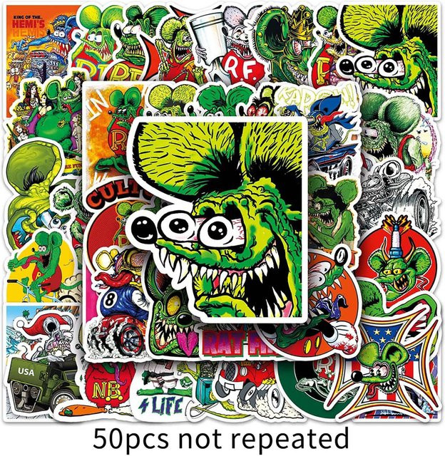50 personalisierte Cartoon Fink Maus Graffiti Aufkleber in Weiß und Multicolour zur Dekoration von Laptop, Koffer, Roller und Auto - Bild 1