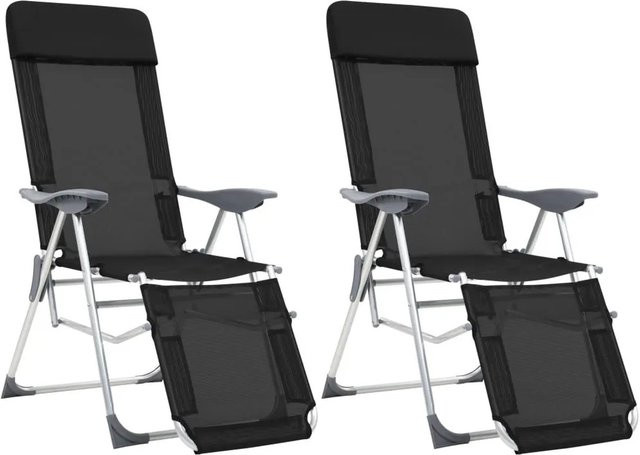 Set aus 2 klappbaren Liegestühlen von vidaXL in Schwarz mit Fußteil und verstellbarer Kopfstütze aus Textilene und Aluminium - Bild 1