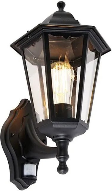 QAZQA Außenwandlaterne Havanna in Schwarz aus Edelstahl mit Bewegungssensor und Glas, IP44, E27 - Bild 1