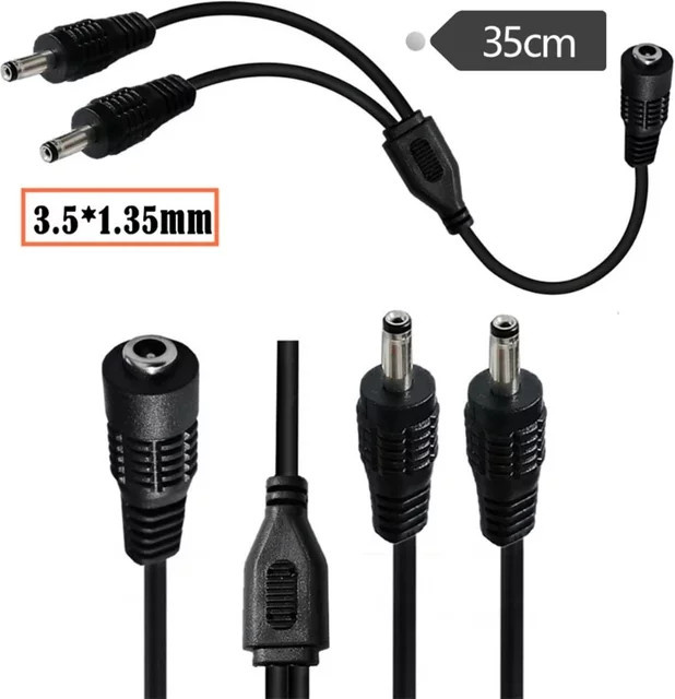 BSN DC Splitter Kabel 1 Buchse auf 2 Stecker, 3,5mm x 1,35mm Stromverlängerungsadapter für CCTV-Kameras und LED-Licht, Schwarz - Bild 1