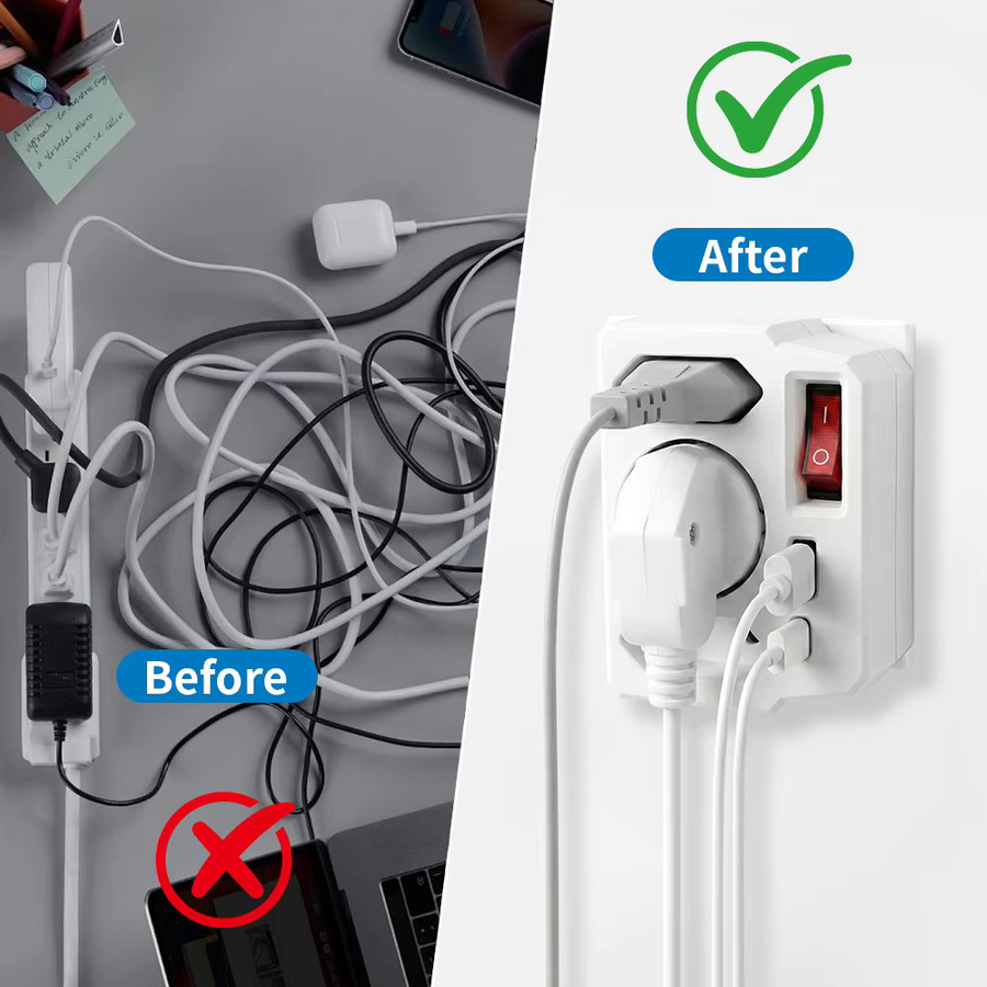 EU Schuko Wandsteckdosenadapter mit Schalter und USB-C Anschlüssen, 16A, Typ E / Typ C, Weiß - Bild 3