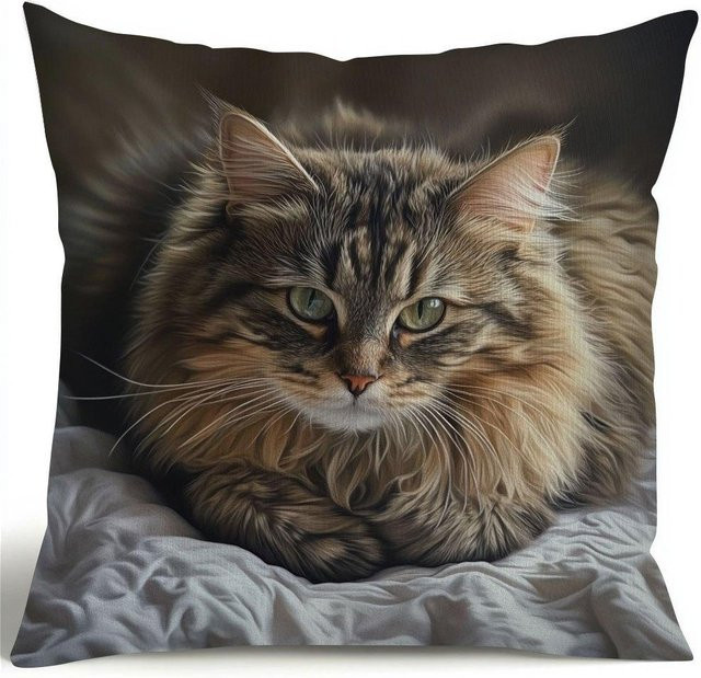 ZZN Kissenbezug Vintage Maine Coon Katze in Braun, 100% Polyester, B/H: 45 x 45 cm - Bild 1