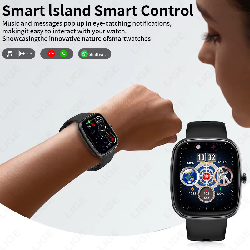 LIGE Smartwatch mit Bluetooth-Anruffunktion und 1,83 Zoll Display für Android und iOS, Sportuhr mit Herzfrequenzmessung und individuellem Zifferblatt in Schwarz und Pink - Bild 3